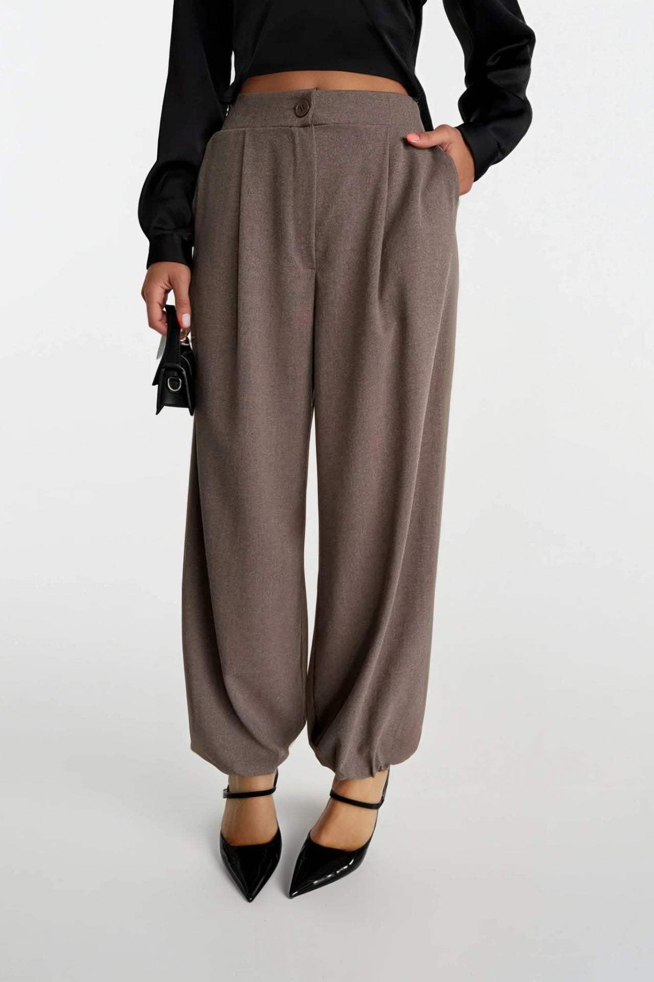Elastic Both Detail Mink Pleated Pants