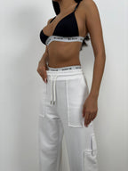 Hem Elastic Cargo Pocket White Sweatpants Bottom