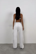 Hem Elastic Cargo Pocket White Sweatpants Bottom