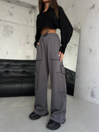 Elastic Cuff Cargo Pocket Gray Sweatpants