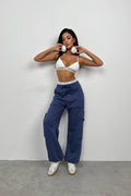 Elastic Cuff Cargo Pocket Navy Sweatpants