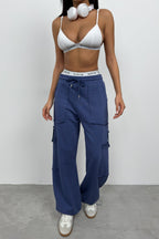 Elastic Cuff Cargo Pocket Navy Sweatpants
