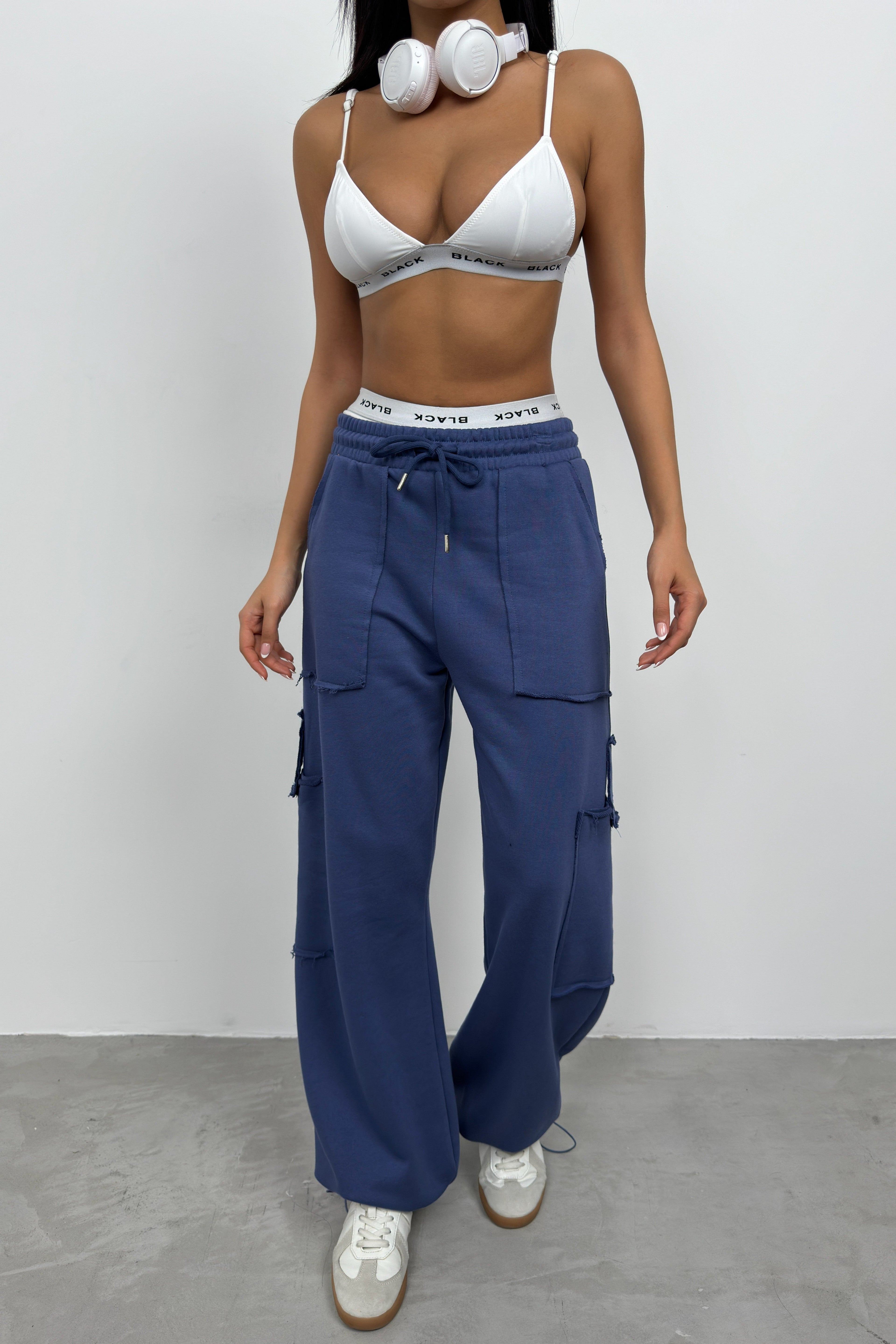 Elastic Cuff Cargo Pocket Navy Sweatpants