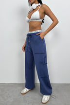 Elastic Cuff Cargo Pocket Navy Sweatpants