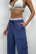 Elastic Cuff Cargo Pocket Navy Sweatpants