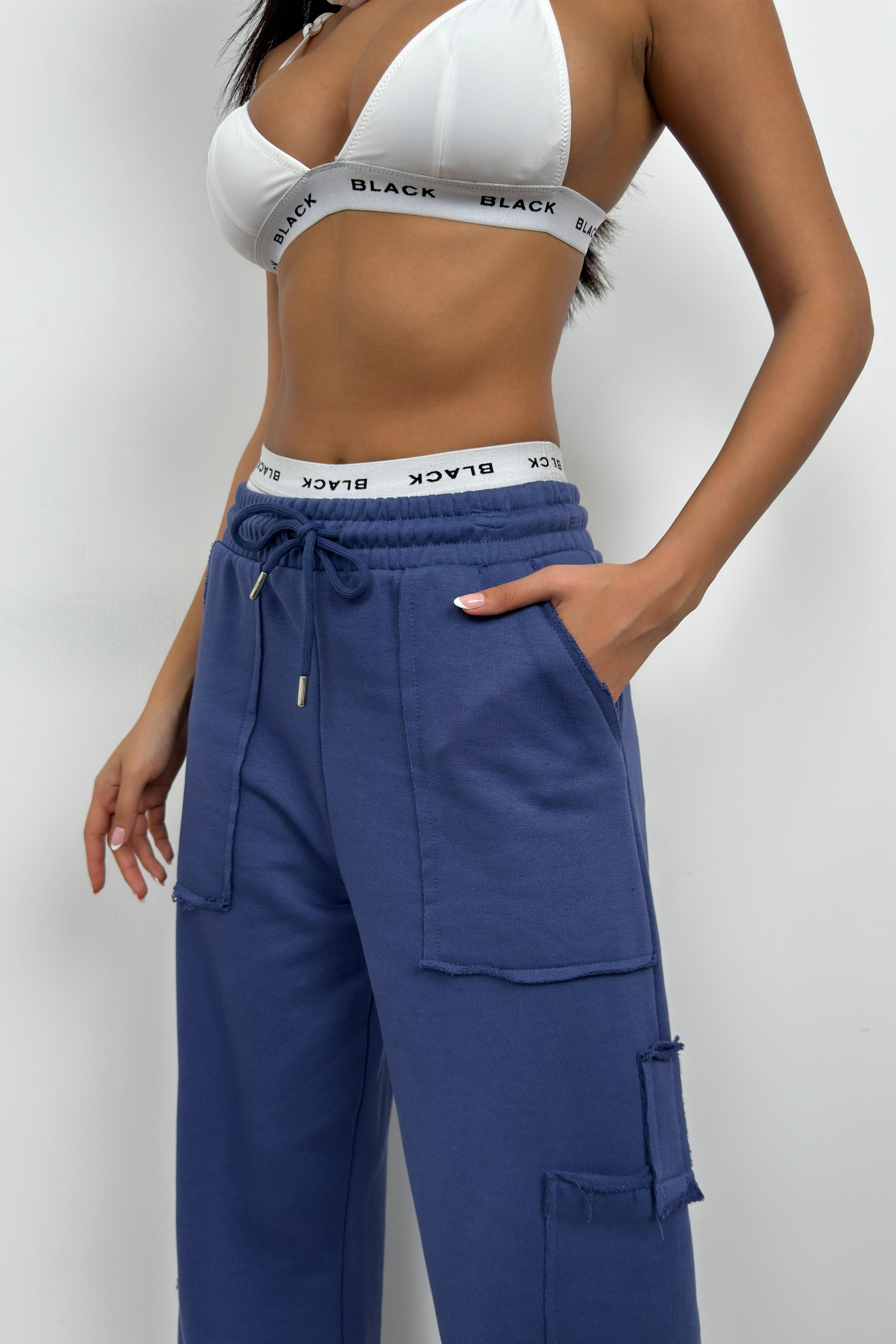 Elastic Cuff Cargo Pocket Navy Sweatpants