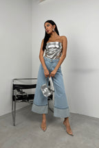 Rhinestone Hem Detail Blue Jeans
