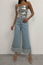 Rhinestone Hem Detail Blue Jeans