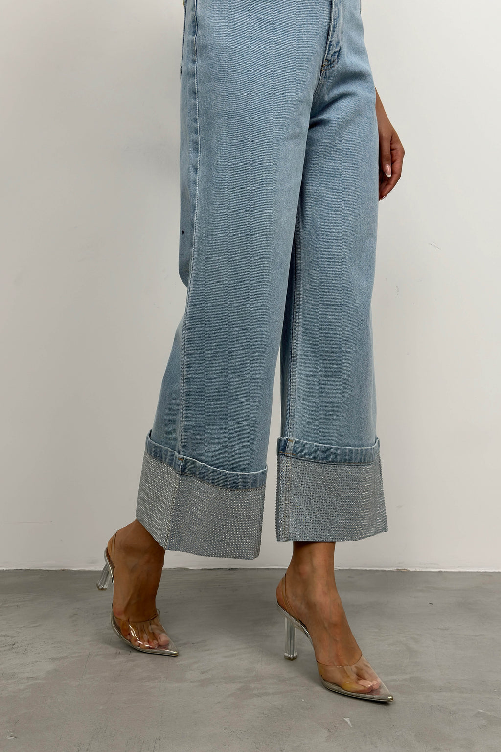 Rhinestone Hem Detail Blue Jeans