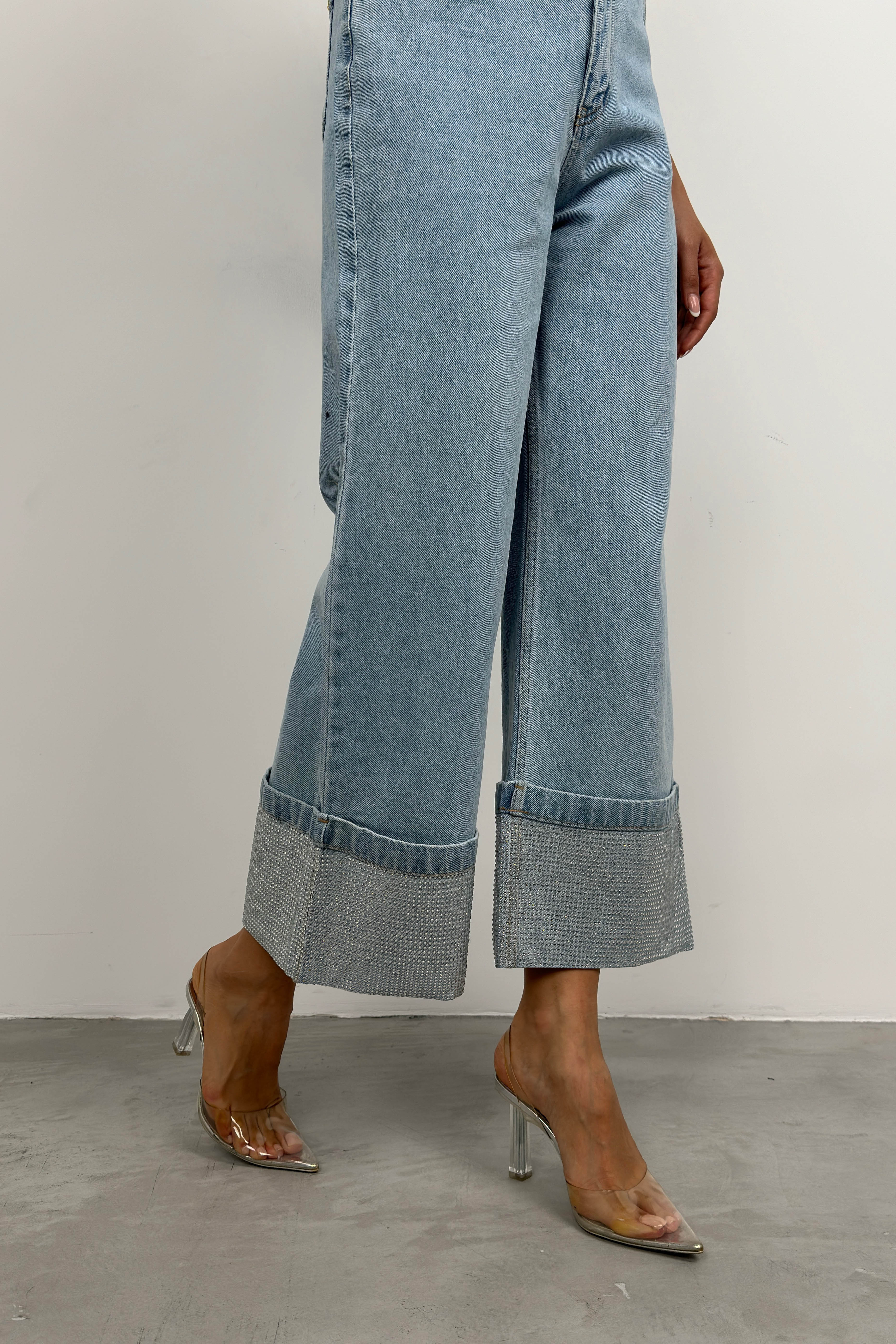 Rhinestone Hem Detail Blue Jeans