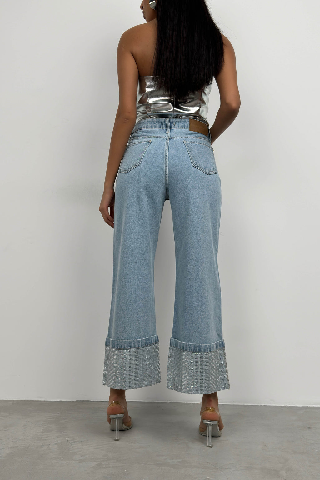 Rhinestone Hem Detail Blue Jeans