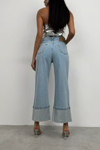 Rhinestone Hem Detail Blue Jeans