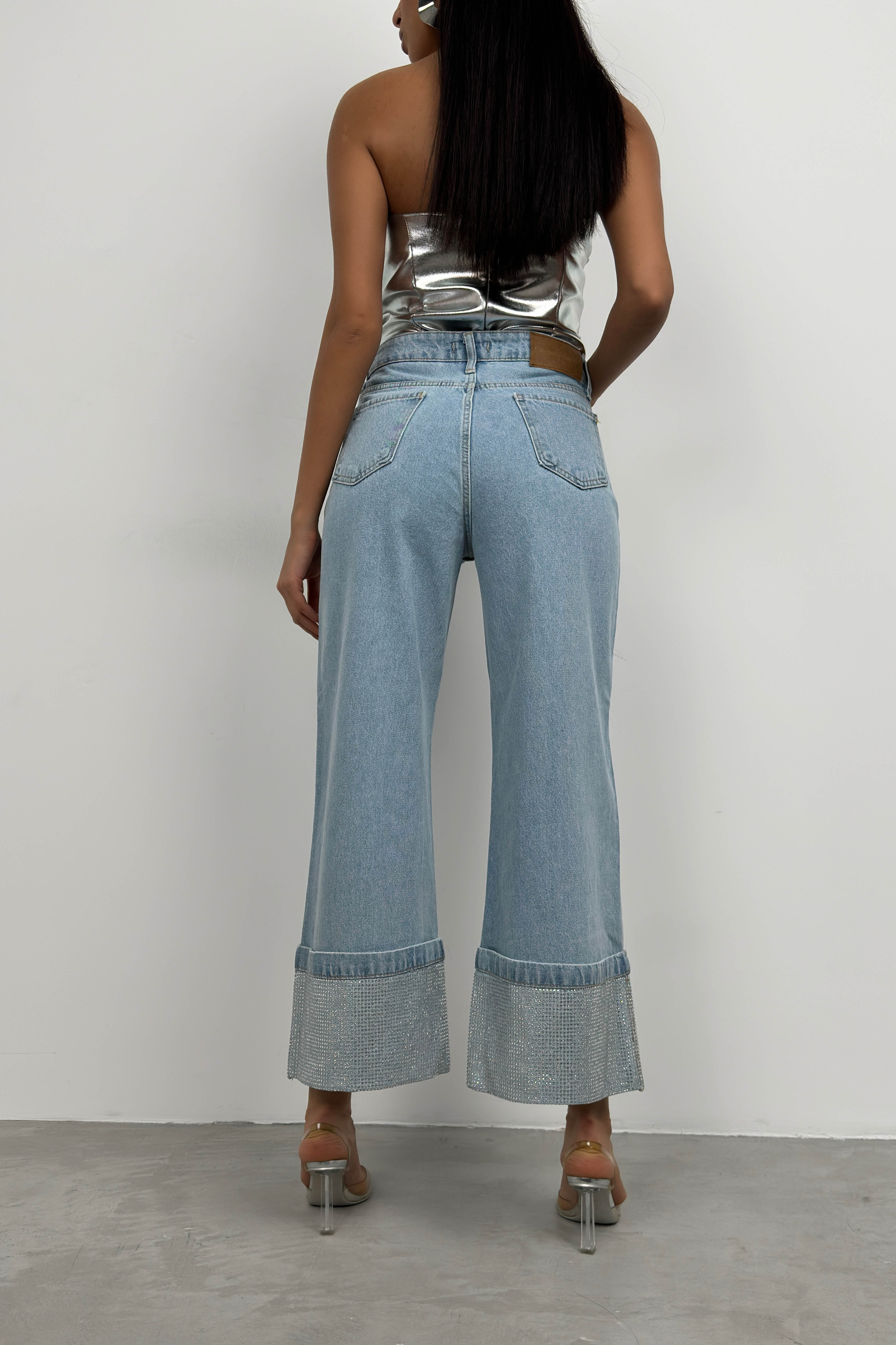 Rhinestone Hem Detail Blue Jeans