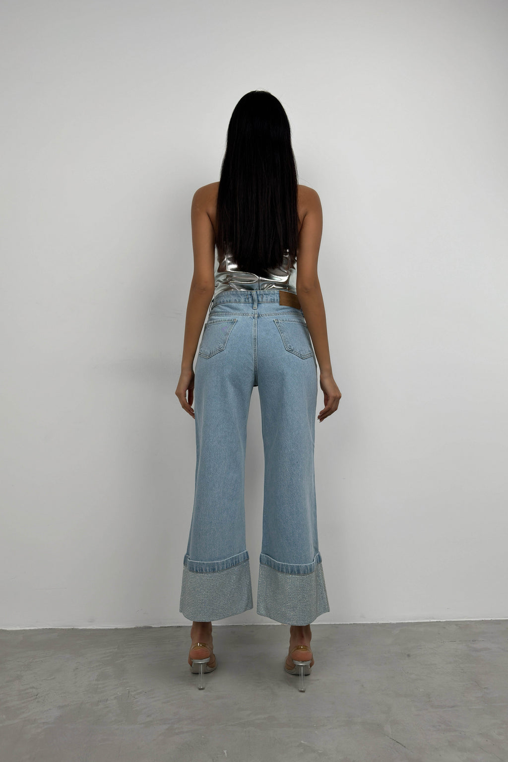 Rhinestone Hem Detail Blue Jeans