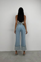 Rhinestone Hem Detail Blue Jeans