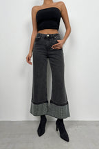 Rhinestone Hem Detail Gray Jeans