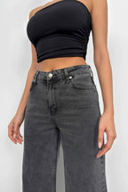 Rhinestone Hem Detail Gray Jeans