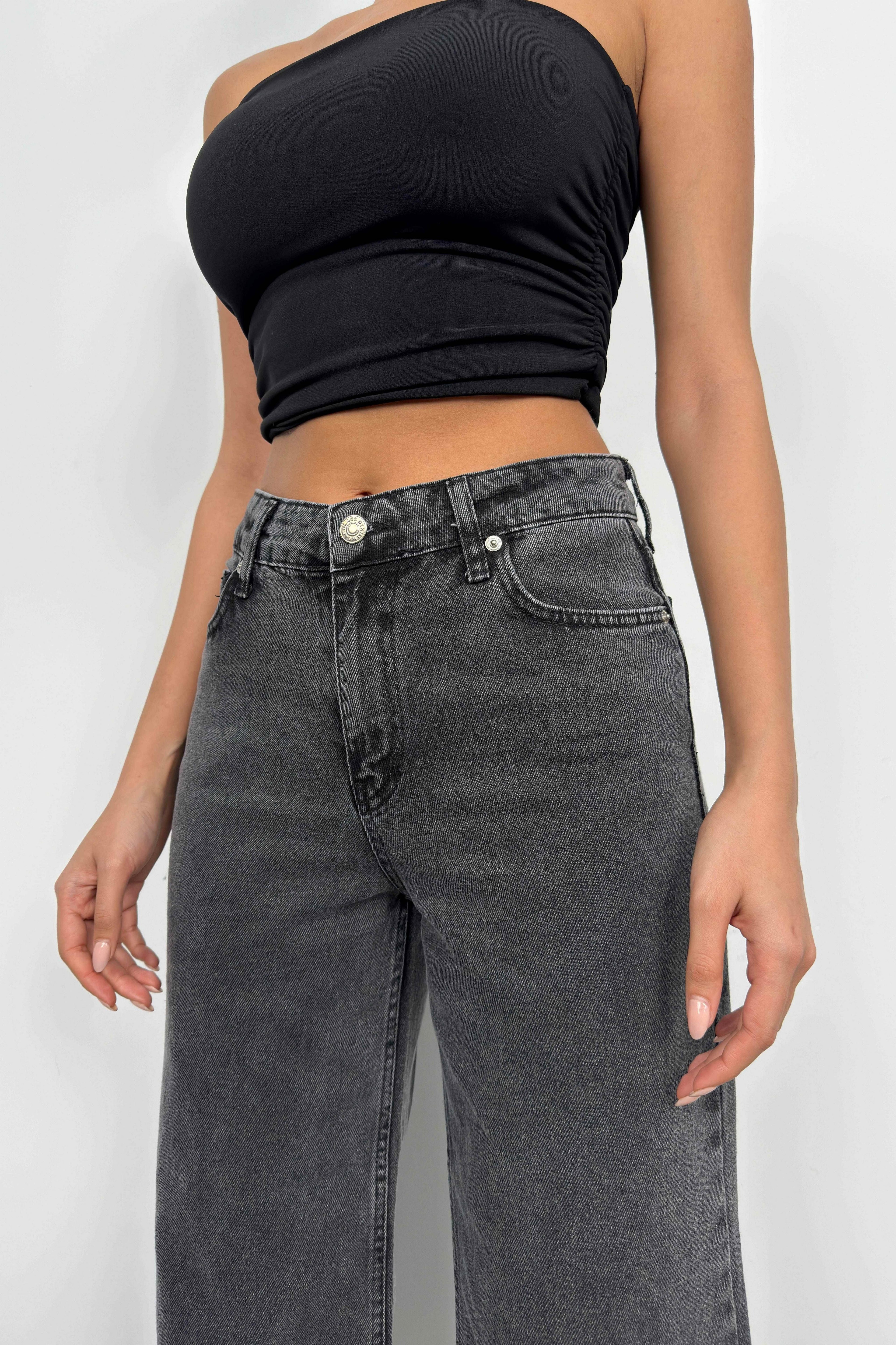 Rhinestone Hem Detail Gray Jeans