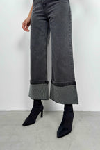 Rhinestone Hem Detail Gray Jeans