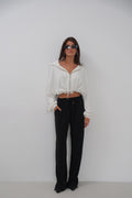 Hem Slit Detail Elastic Waist Black Pants
