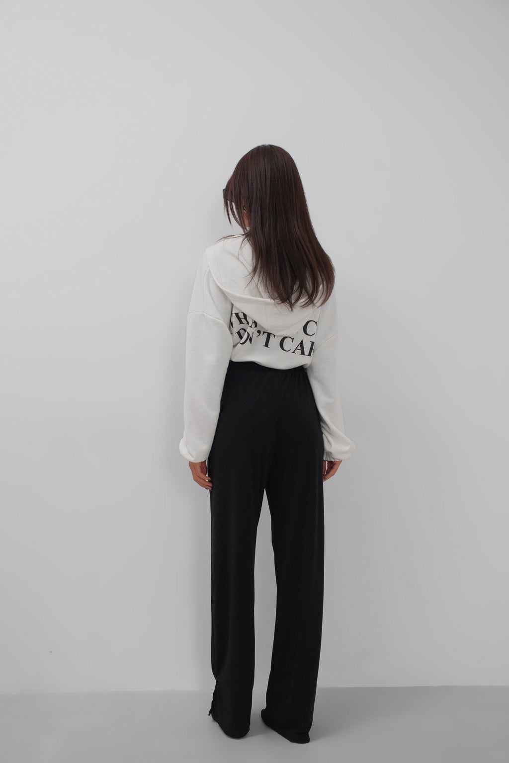 Hem Slit Detail Elastic Waist Black Pants