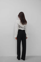 Hem Slit Detail Elastic Waist Black Pants