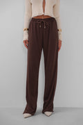 Leg Slit Detail Elastic Waist Burgundy Pants