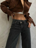 Slit Hem Asimetrik Belt Detail Gray Jeans