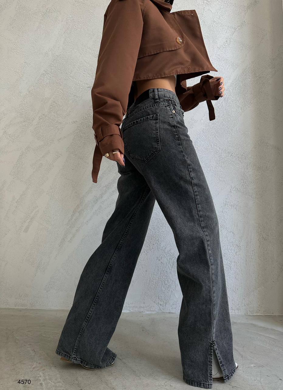 Slit Hem Asimetrik Belt Detail Gray Jeans