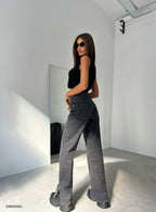 Slit Hem Asimetrik Belt Detail Gray Jeans