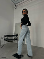 Slit Hem Asimetrik Belt Detail Light Blue Jeans