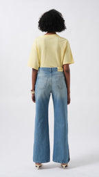 Slit Hem High Waist Blue Jeans