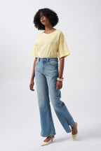 Slit Hem High Waist Blue Jeans