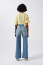 Slit Hem High Waist Blue Jeans