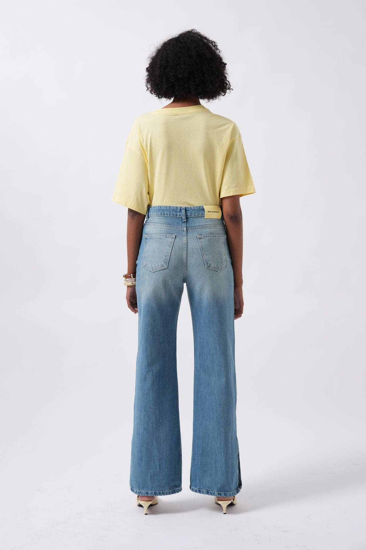 Slit Hem High Waist Blue Jeans
