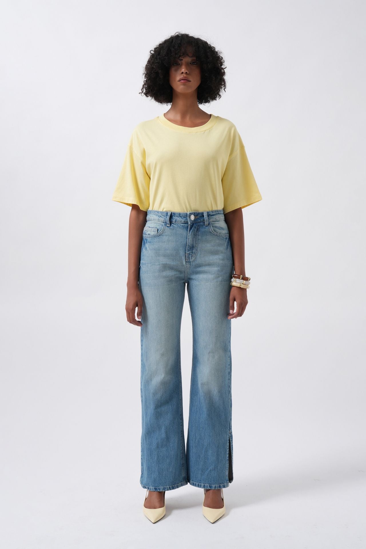 Slit Hem High Waist Blue Jeans