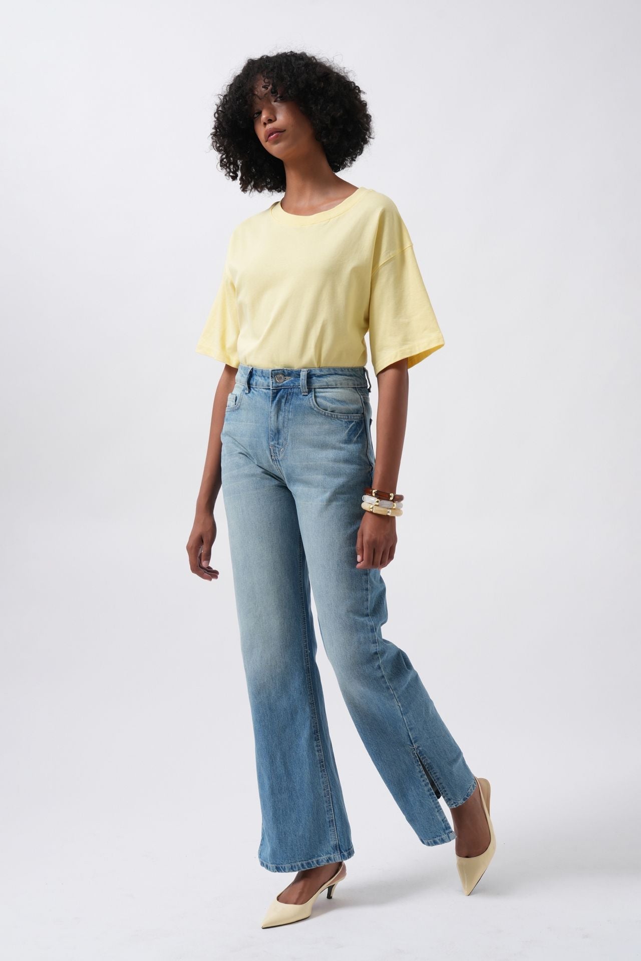 Slit Hem High Waist Blue Jeans