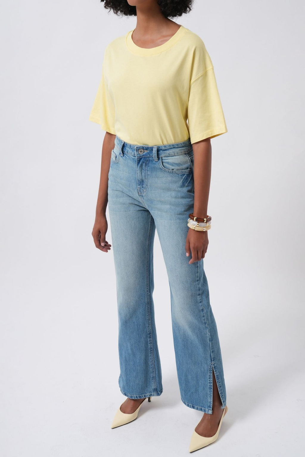 Slit Hem High Waist Blue Jeans