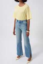 Slit Hem High Waist Blue Jeans