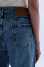 Ripped Hem Asymmetric Laser Cut Blue Jeans