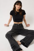 Ripped Hem Black Jeans