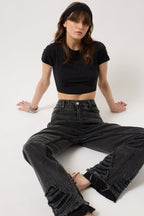 Ripped Hem Black Jeans