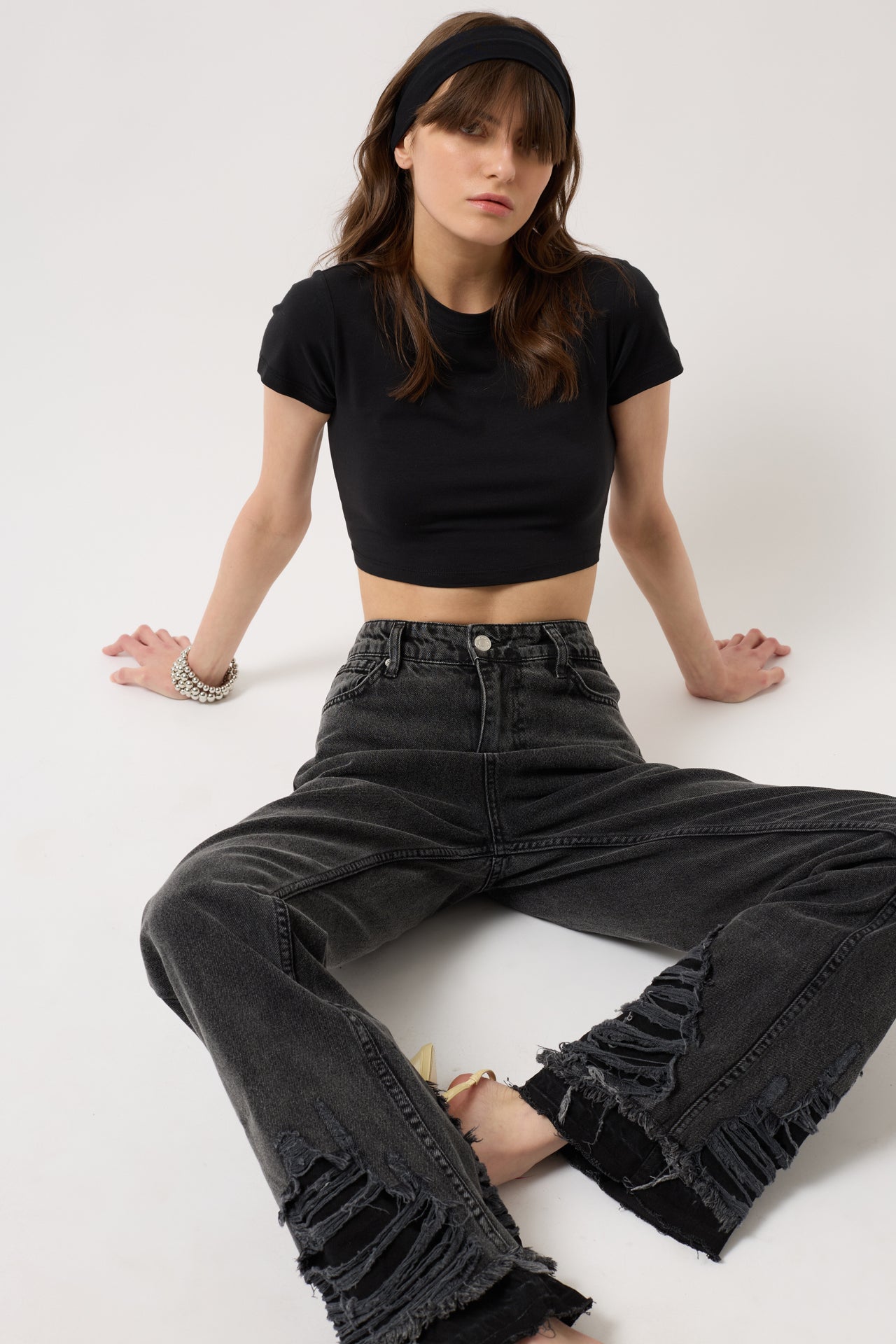 Ripped Hem Black Jeans