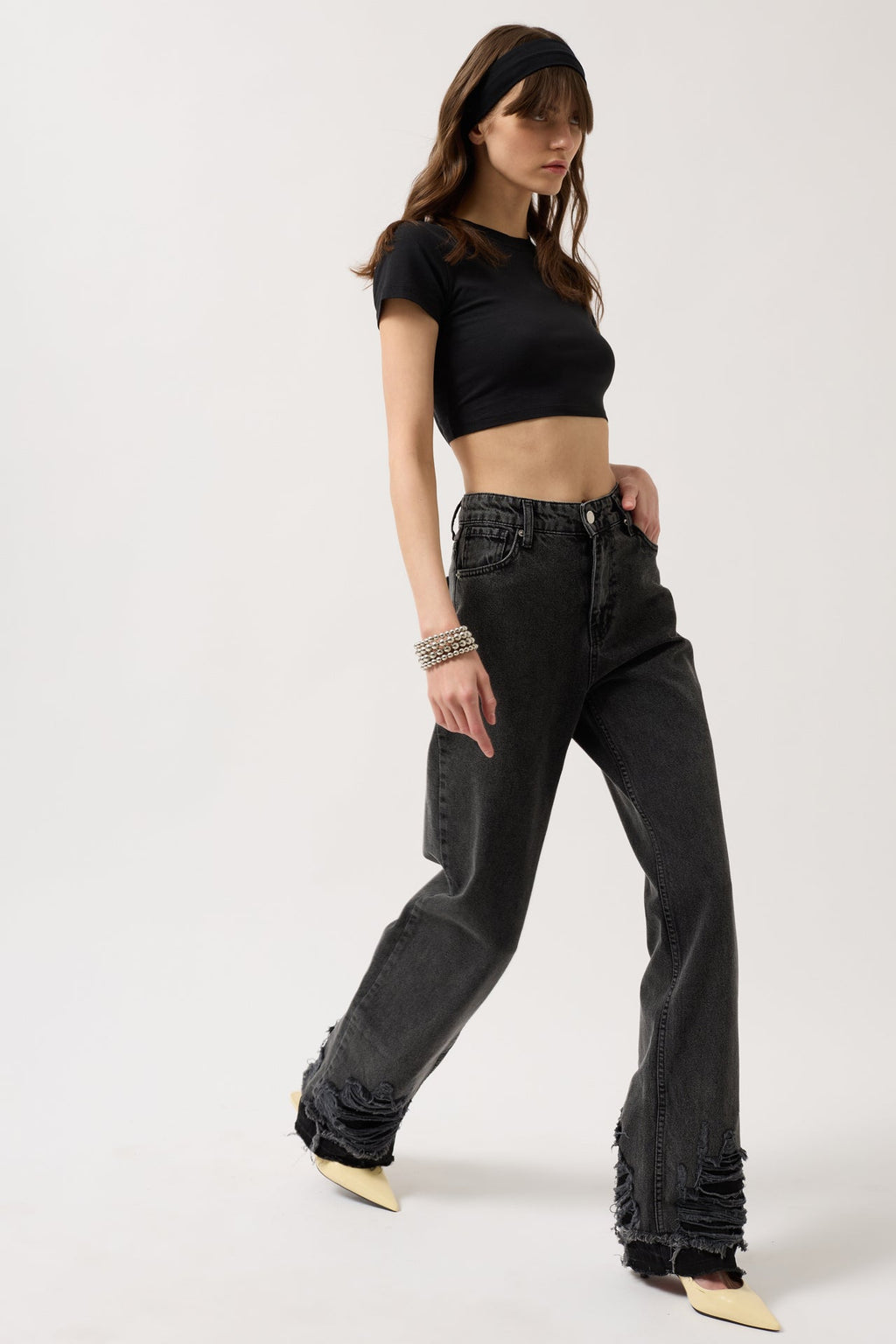 Ripped Hem Black Jeans