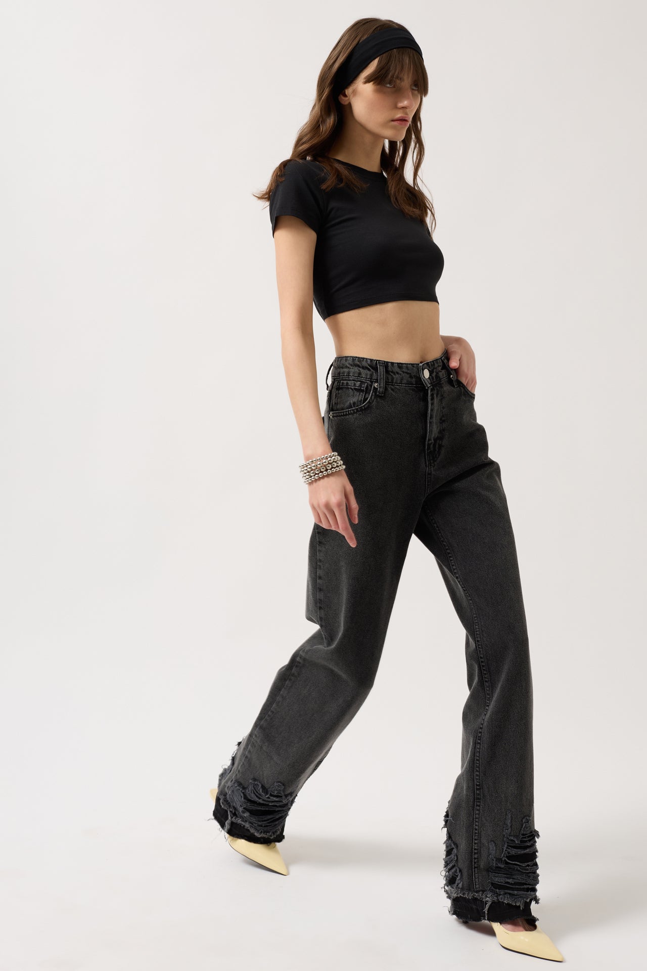 Ripped Hem Black Jeans