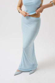 Shiny Fabric Maxi Baby Blue Skirt