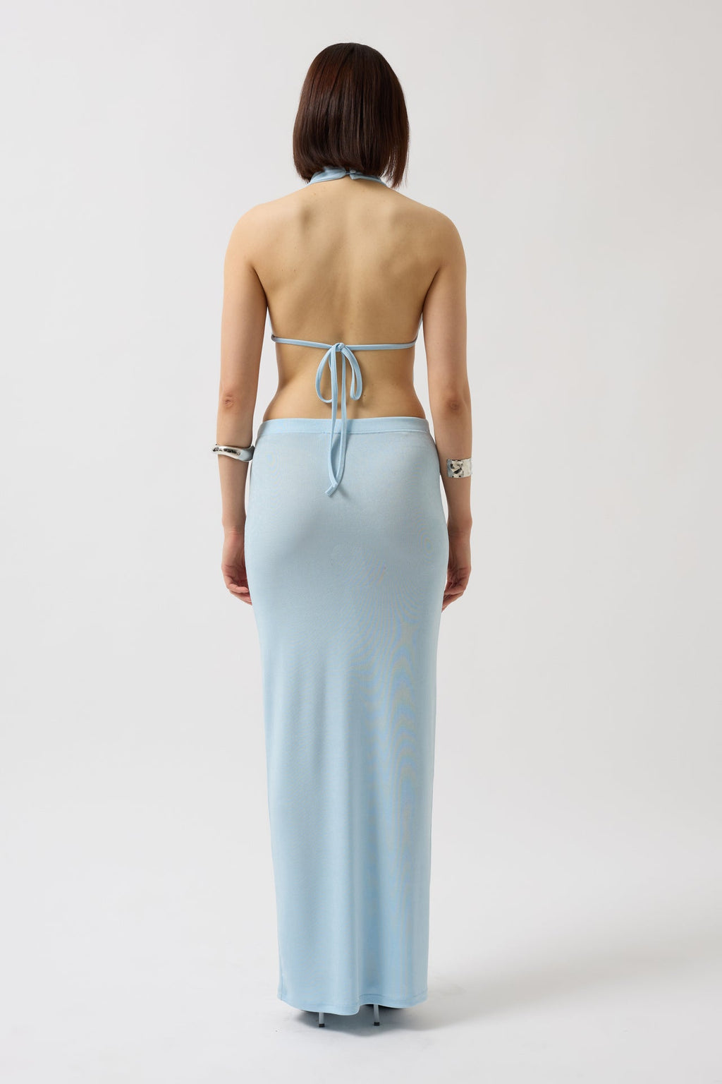 Shiny Fabric Maxi Baby Blue Skirt