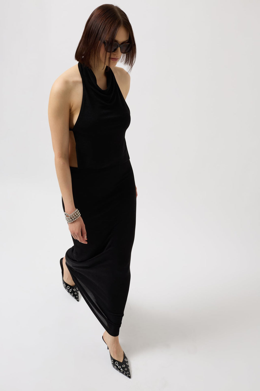Shiny Fabric Maxi Black Skirt