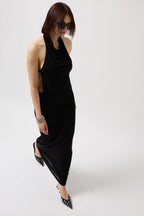 Shiny Fabric Maxi Black Skirt
