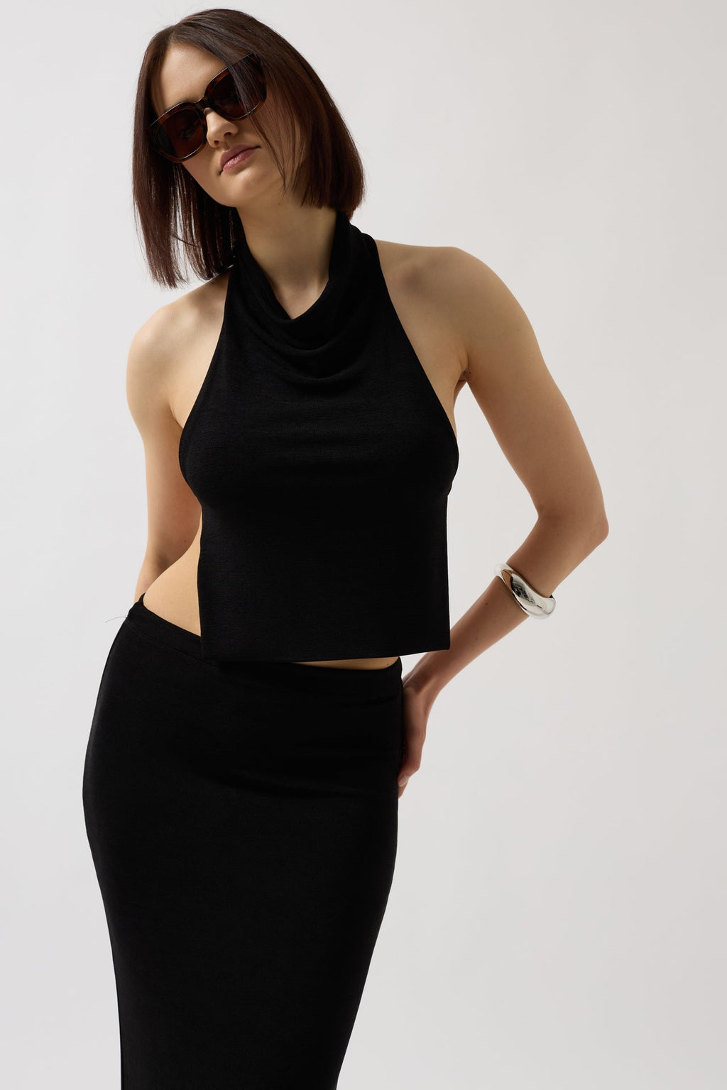 Shiny Fabric Maxi Black Skirt